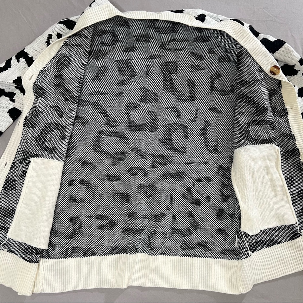 ZESICA Leopard Black N White Print Knitted Cardigan Long sleeves Size L - Picture 10 of 16